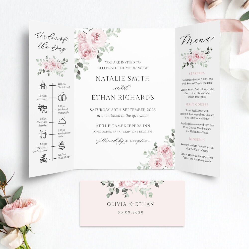 Dusky Pink Floral Wedding Invitation Sample