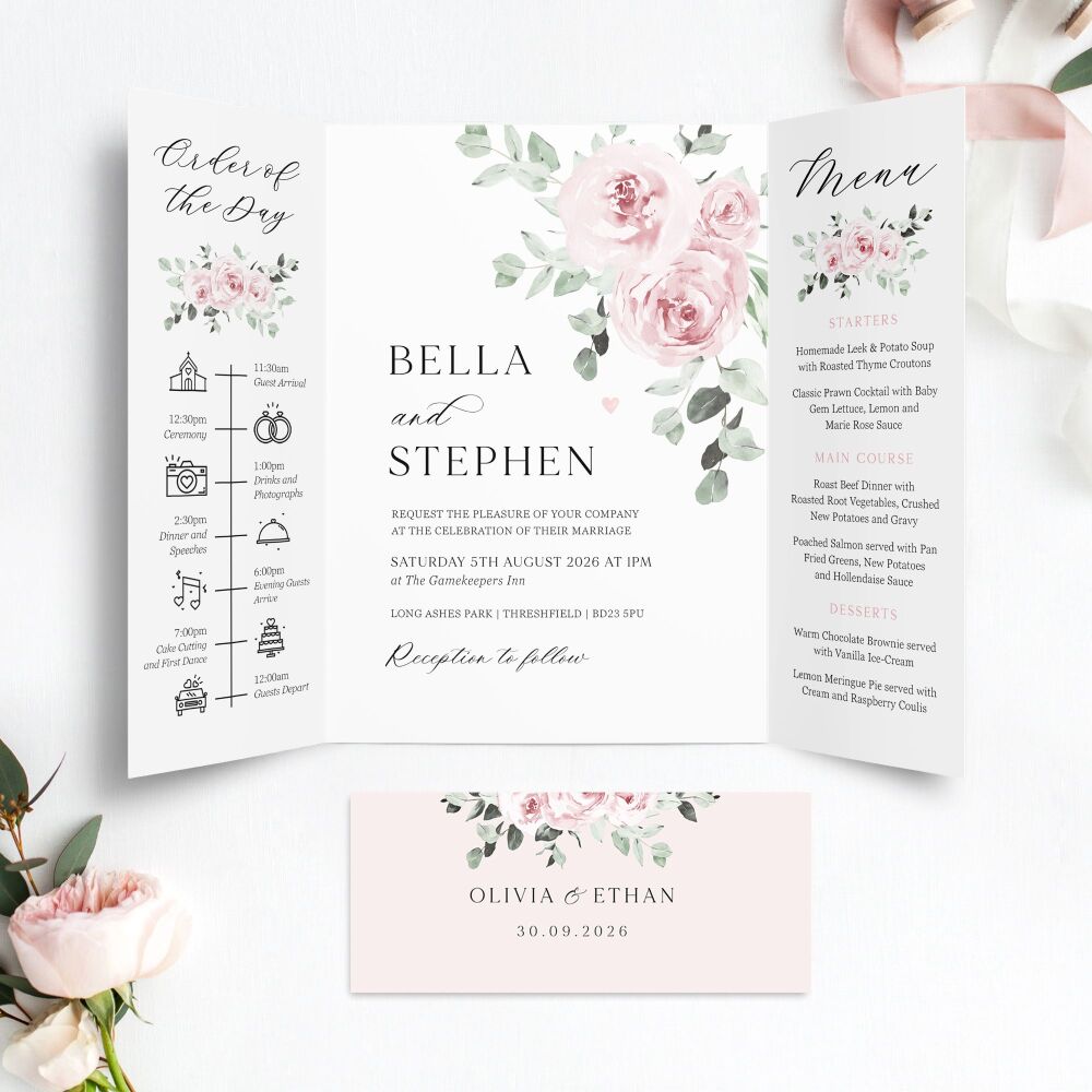 Dusky Pink Floral Wedding Invitation Sample