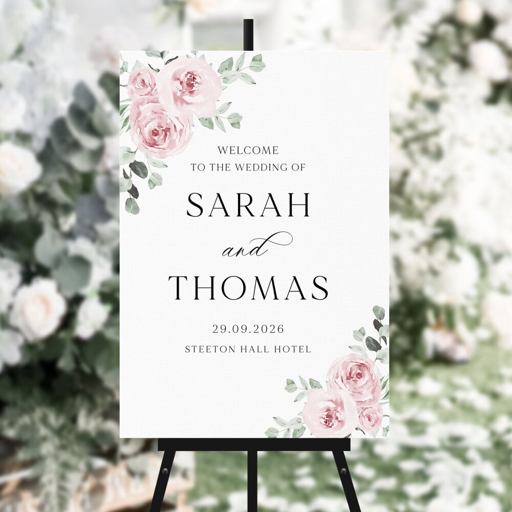 Dusky Pink Floral Welcome Sign