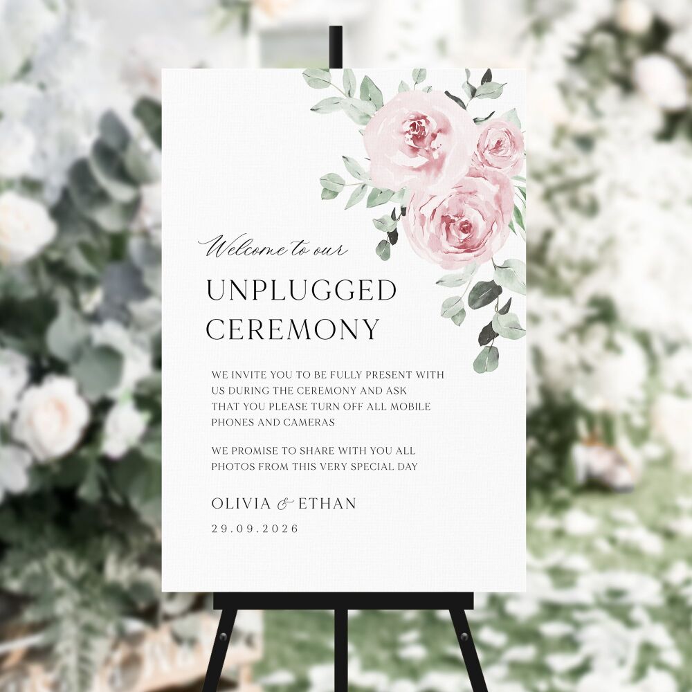 Dusky Pink Floral Unplugged Ceremony Sign