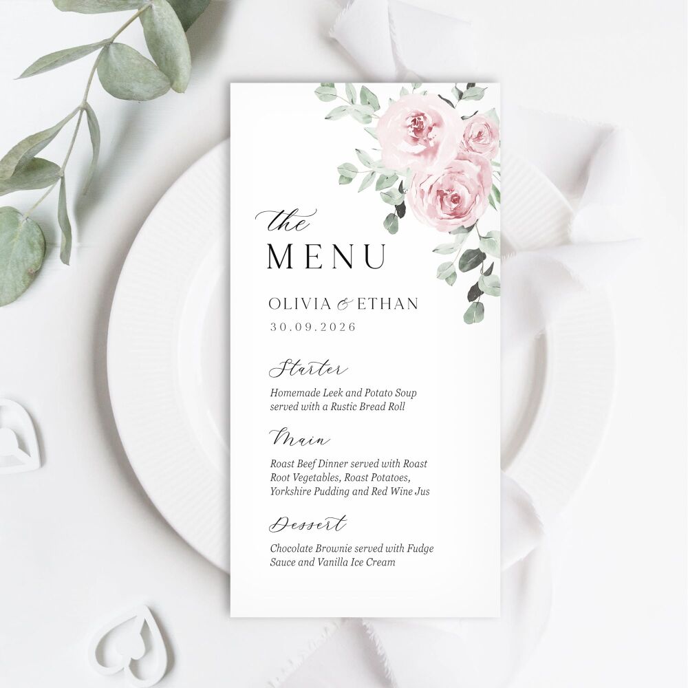 Dusky Pink Floral Menu