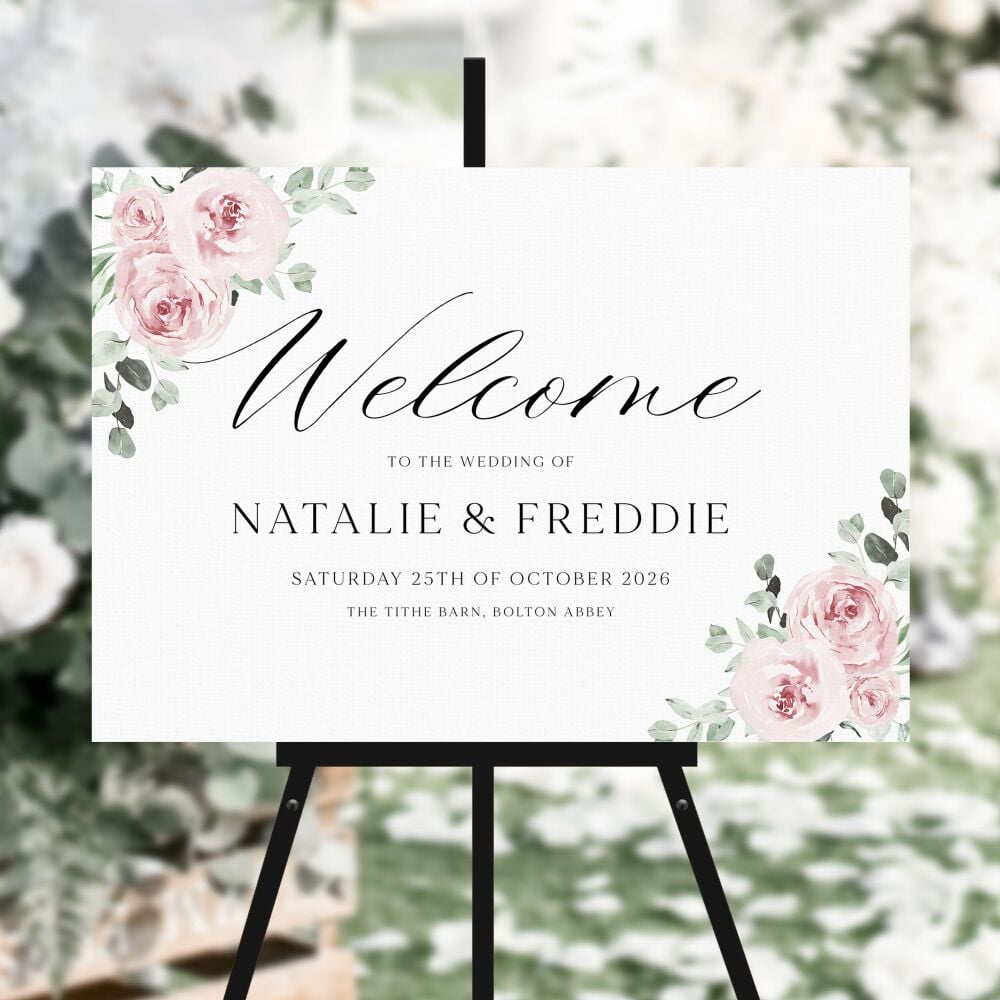 Dusky Pink Floral Welcome Sign