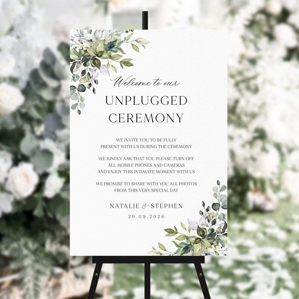 Eucalyptus Bouquet Unplugged Ceremony Sign