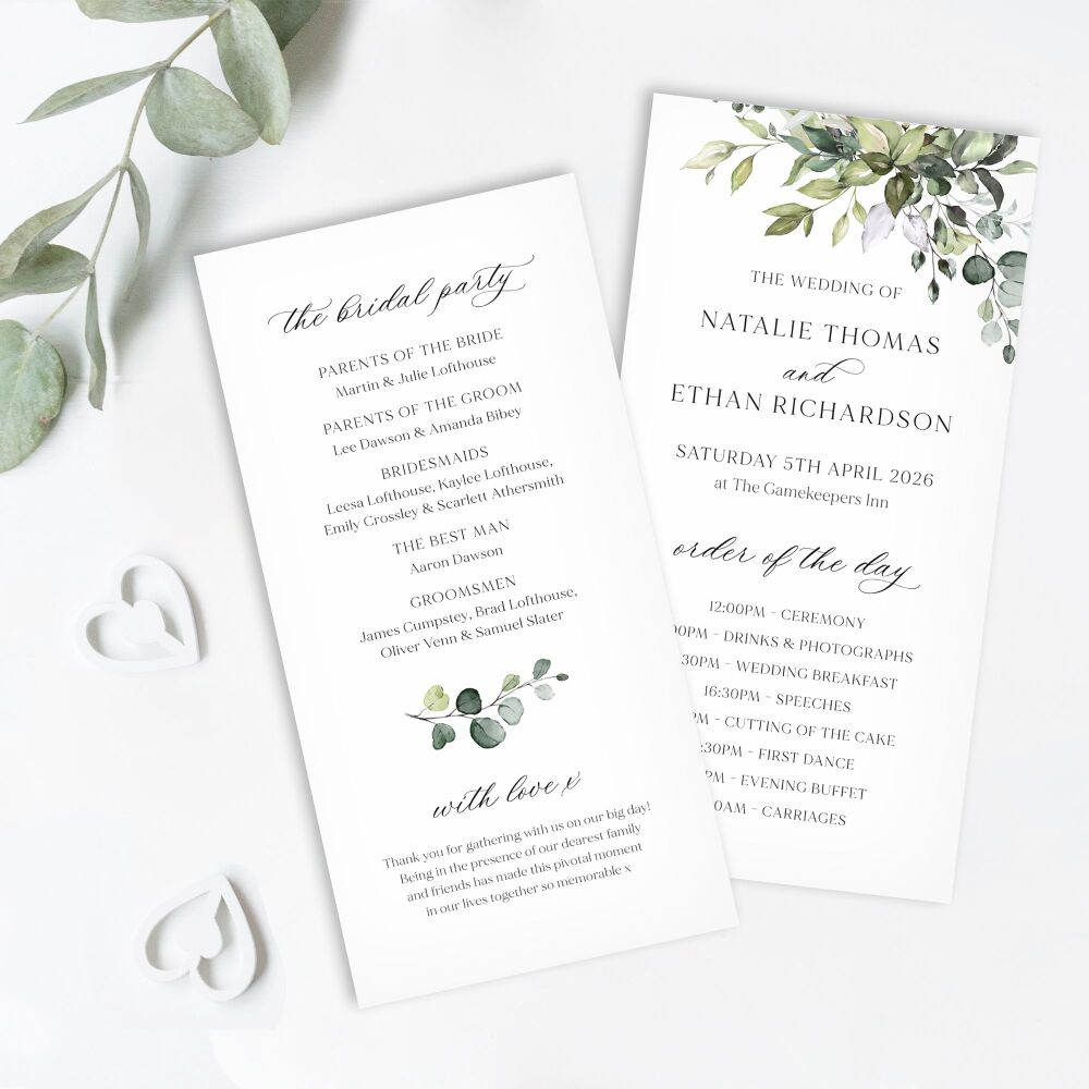 Eucalyptus Bouquet Order of Service Card