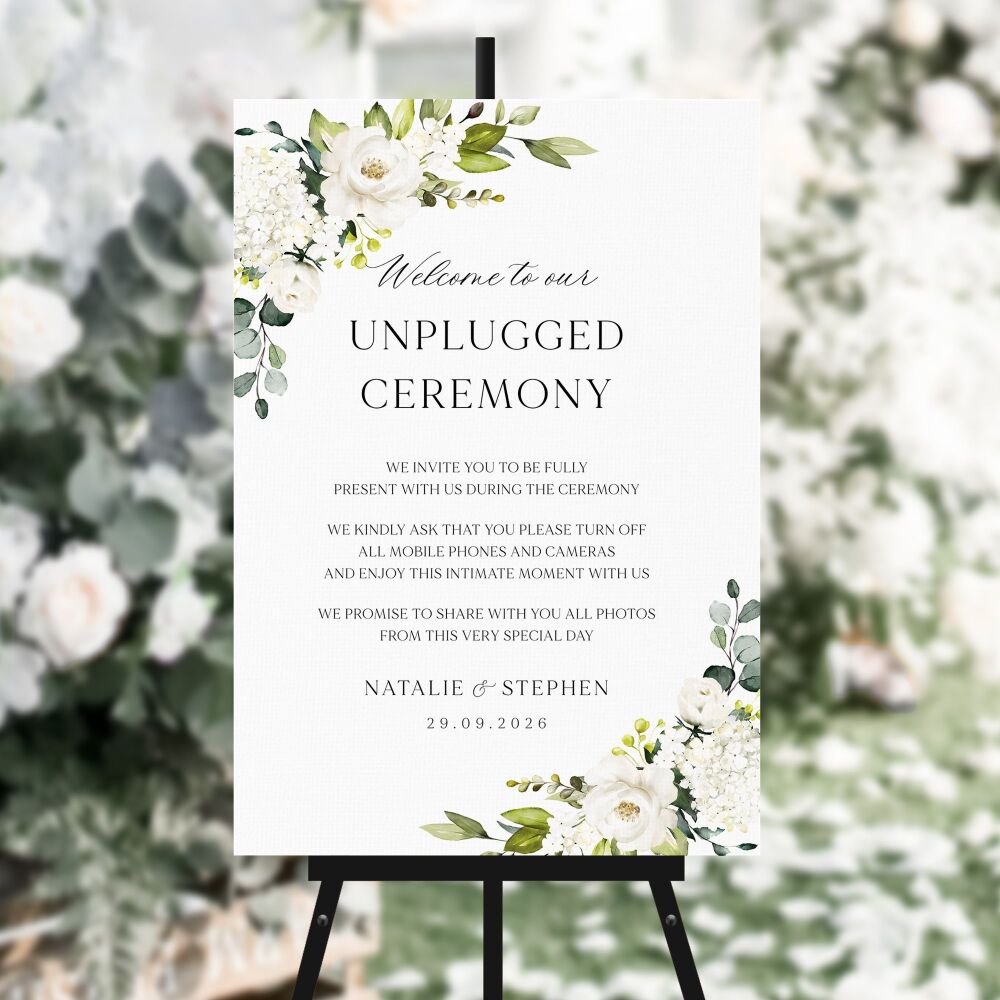 Ivory Florals & Botanicals Unplugged Ceremony Sign