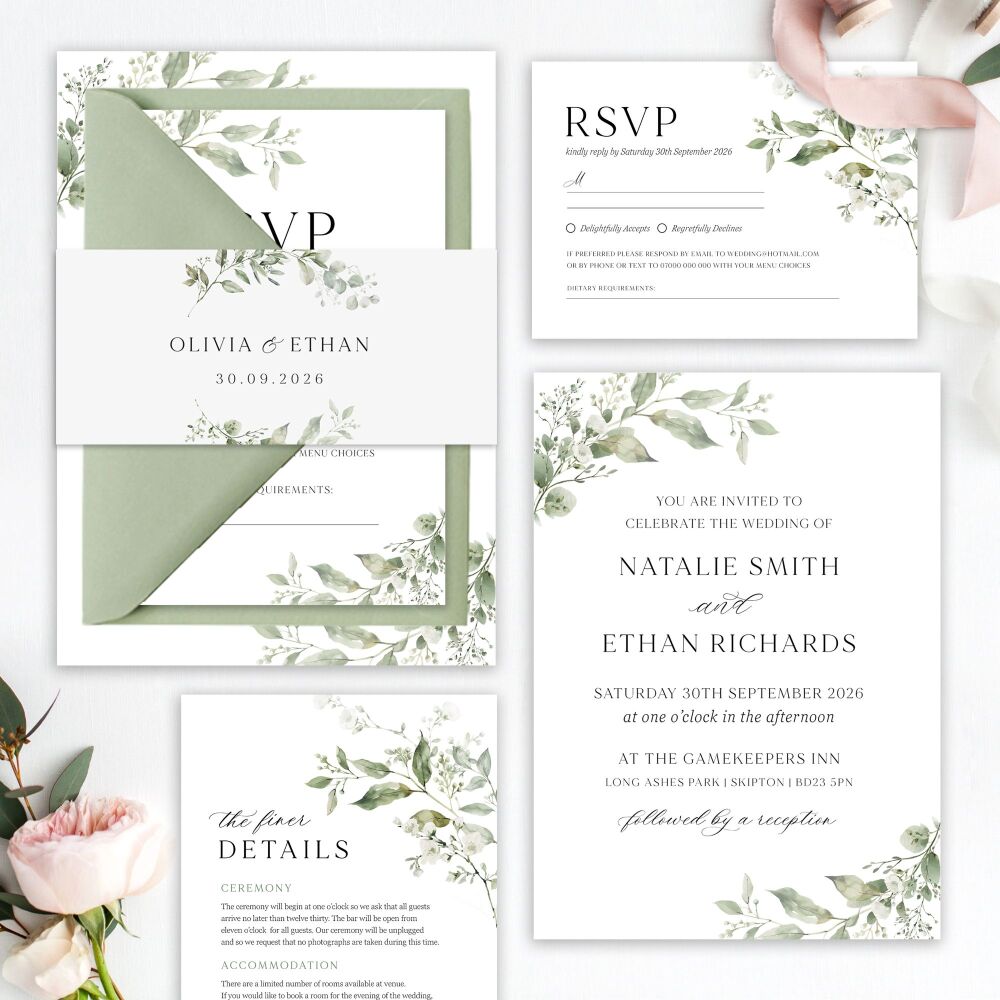 Sage Botanicals Wedding Invitation Sample