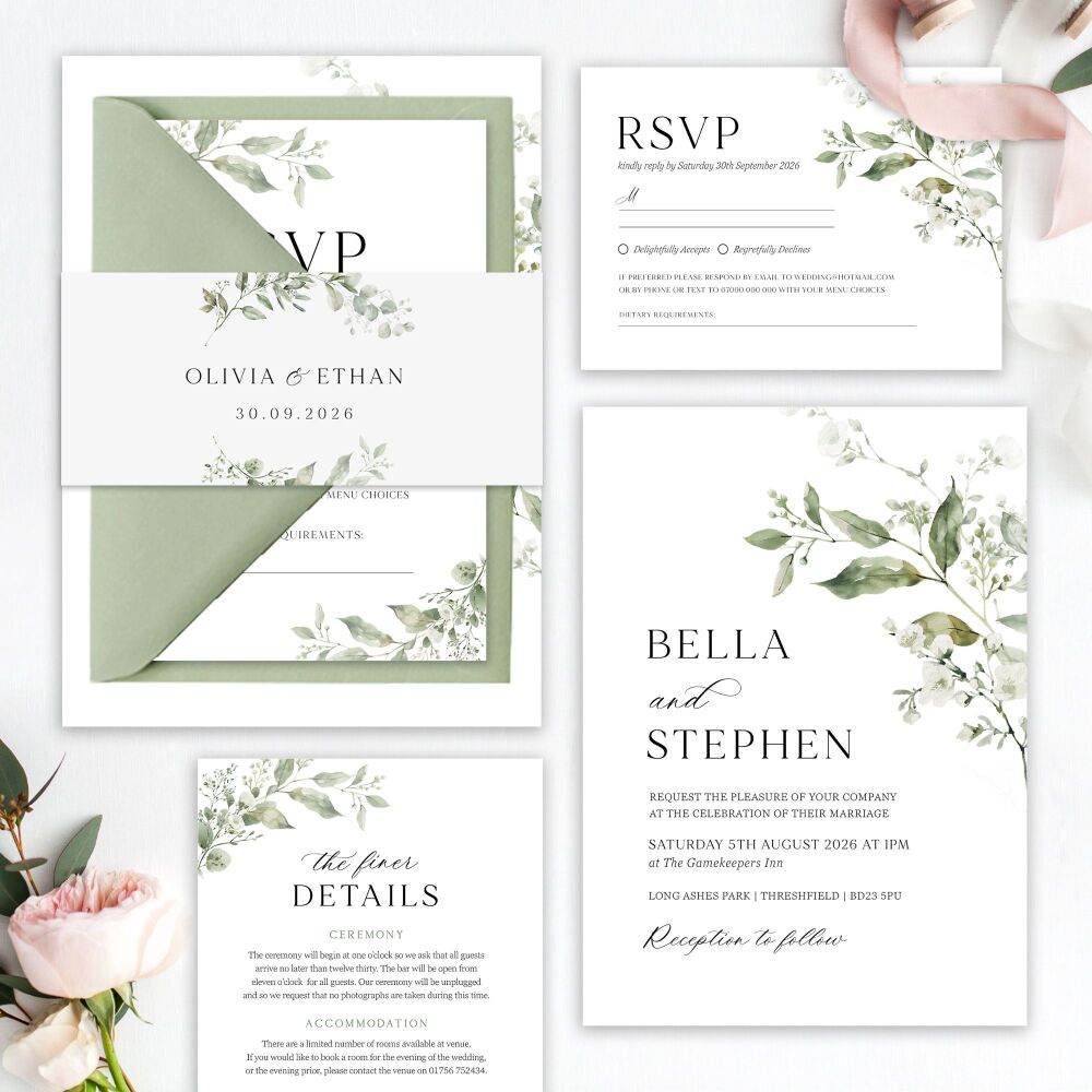 Sage Botanicals Wedding Invitation Sample