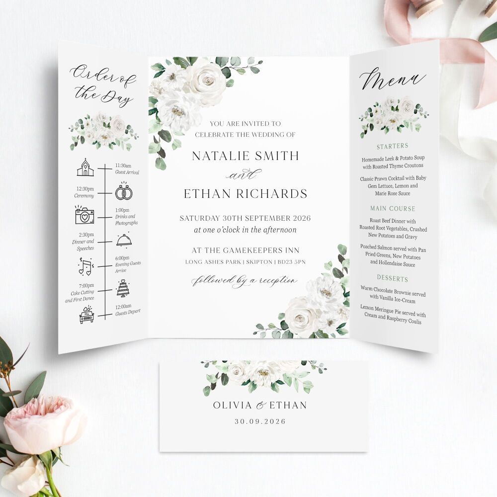 White Florals & Eucalyptus Wedding Invitation Sample