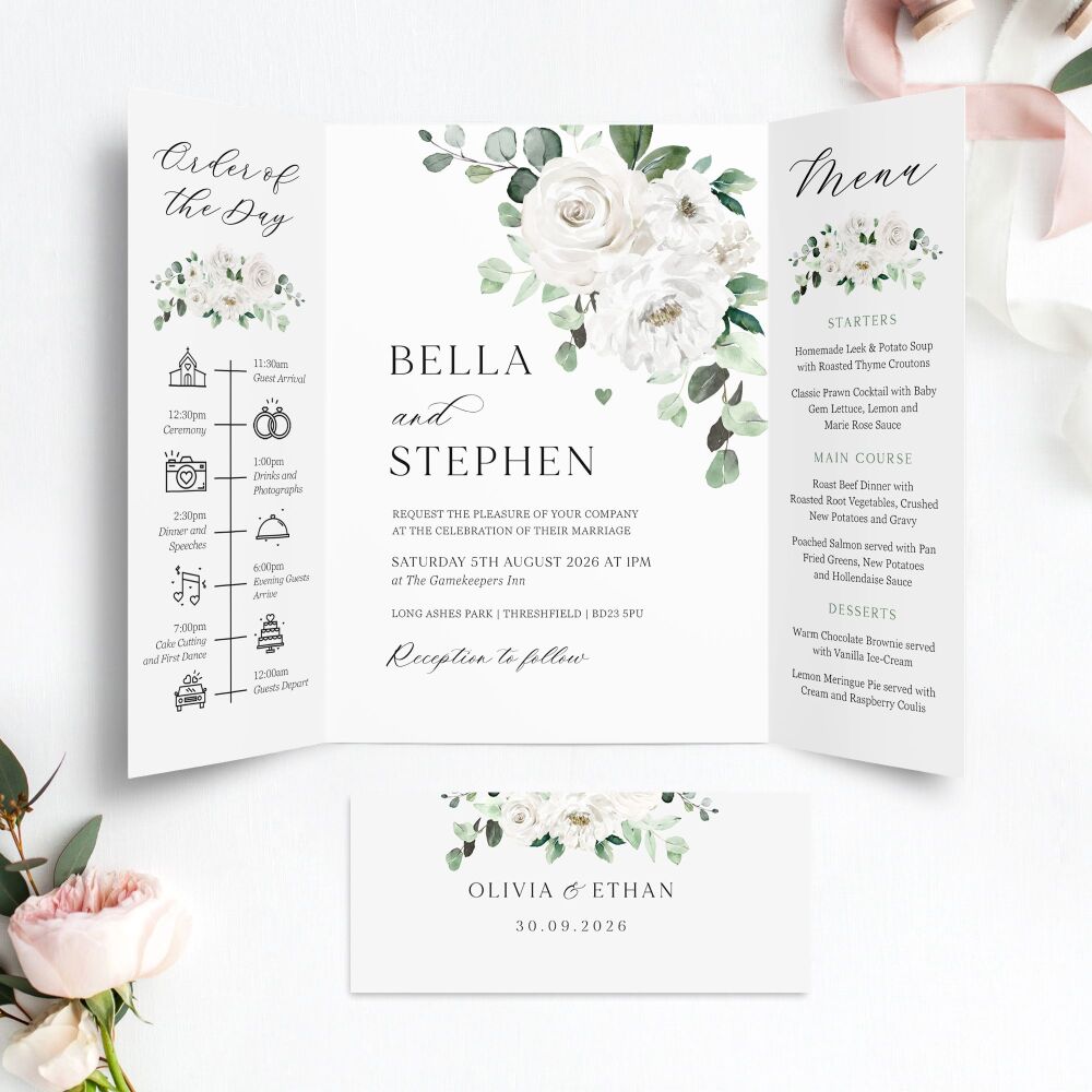 White Florals & Eucalyptus Wedding Invitation Sample