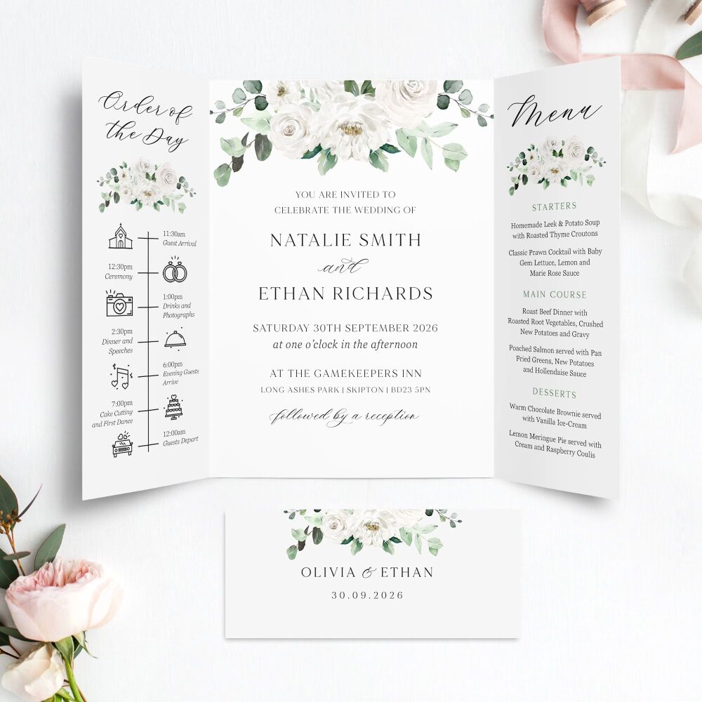 White Florals & Eucalyptus Wedding Invitation Sample