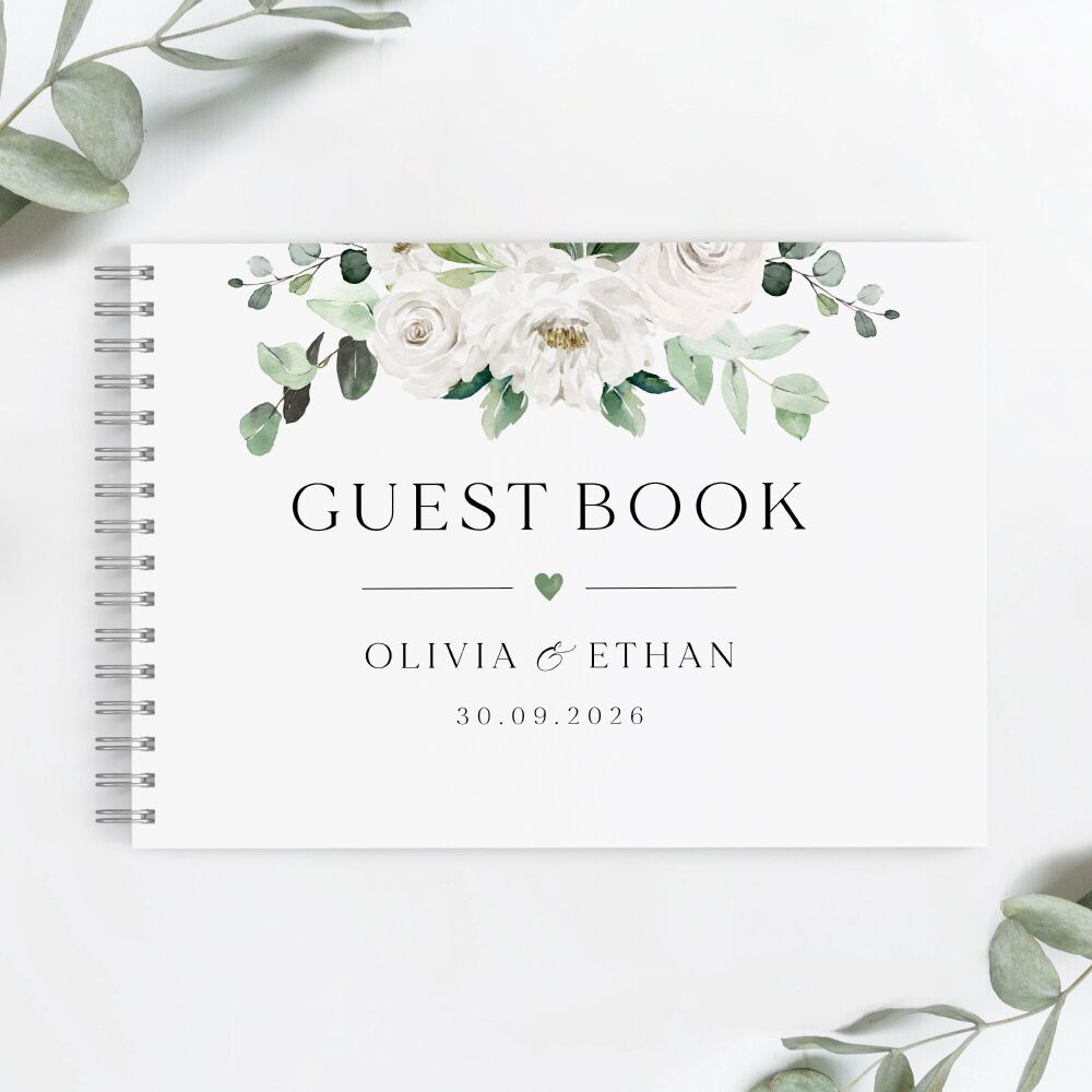 White Florals & Eucalyptus Guest Book