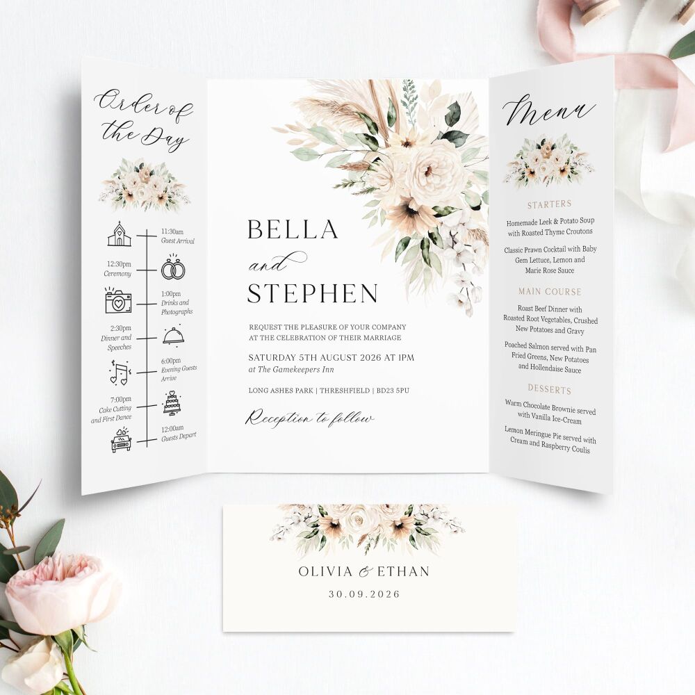 Pampas & Neutral Florals Wedding Invitation Sample