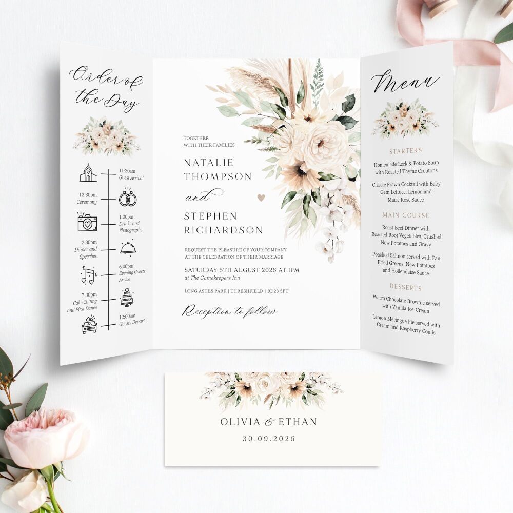 Pampas & Neutral Florals Wedding Invitation Sample