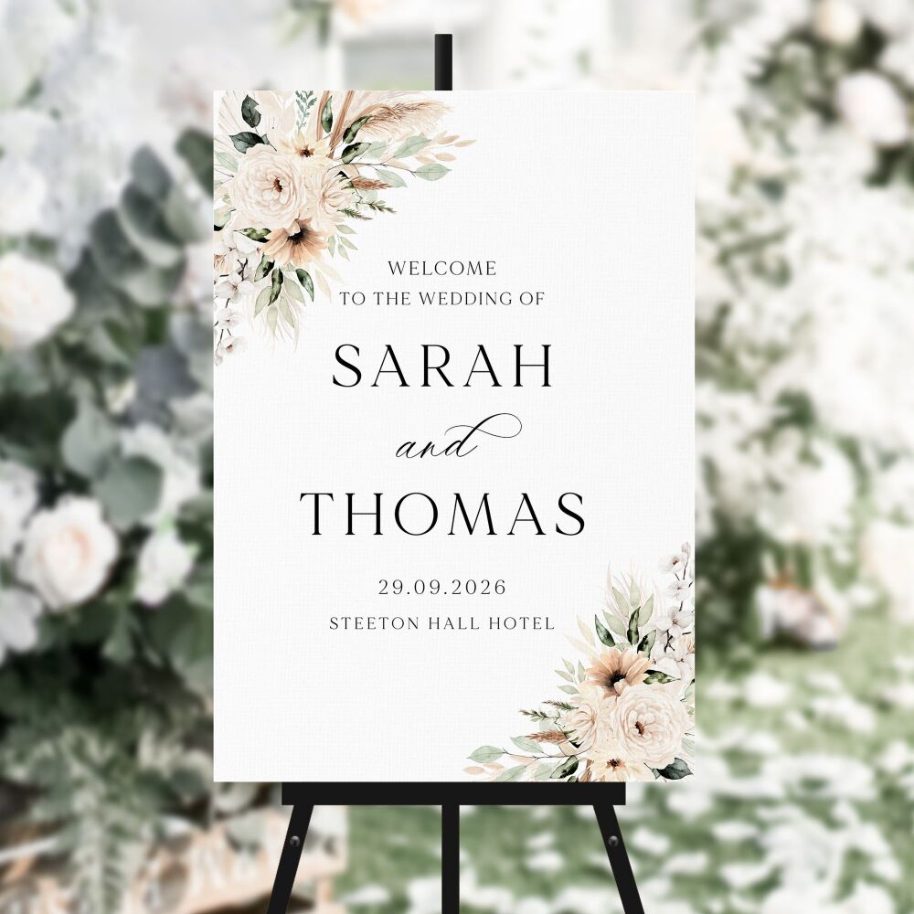 Pampas & Neutral Florals Welcome Sign