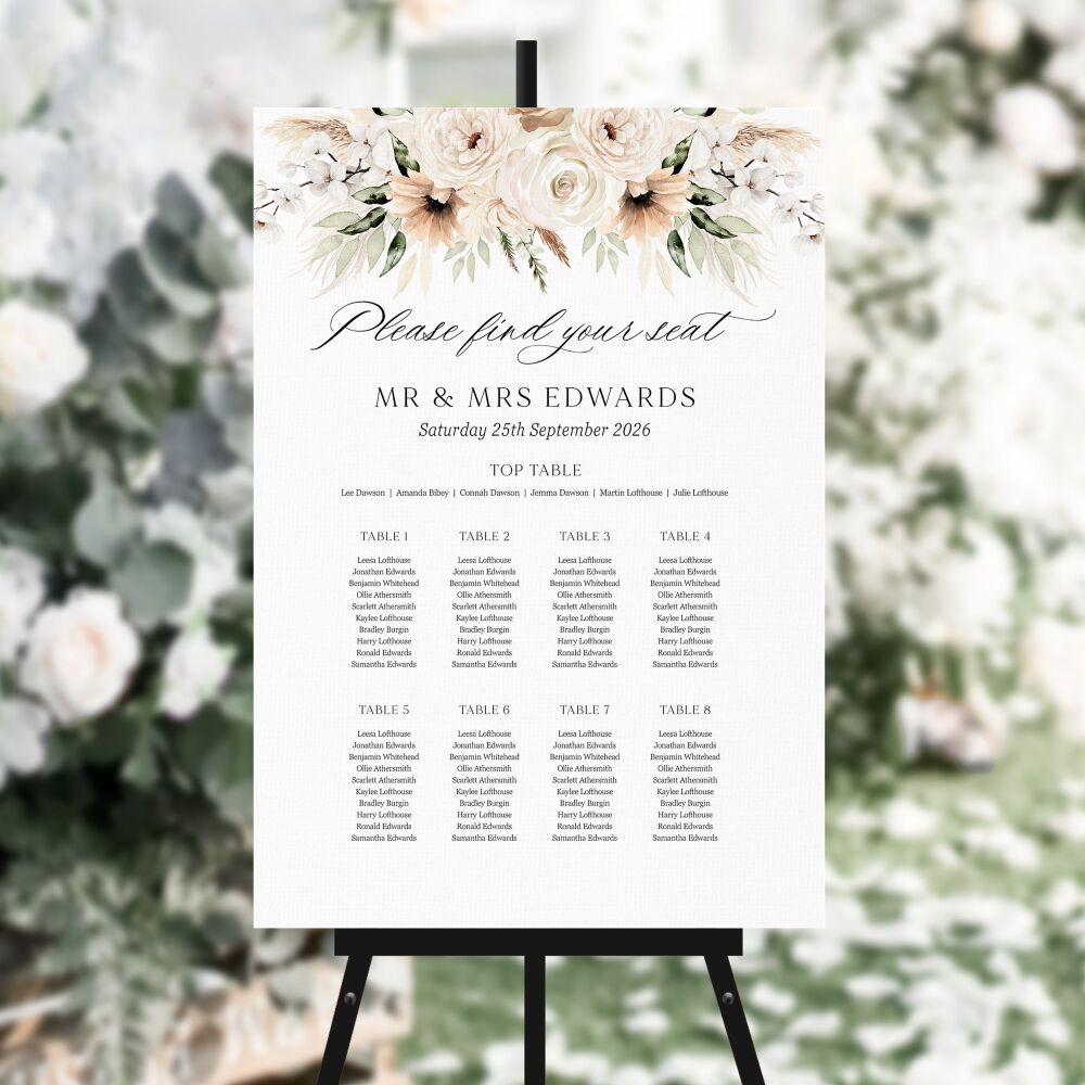 Pampas & Neutral Florals Table Plan