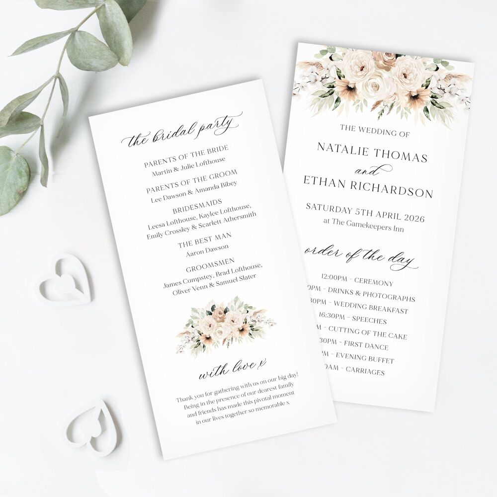 Pampas & Neutral Florals Order of Service Card
