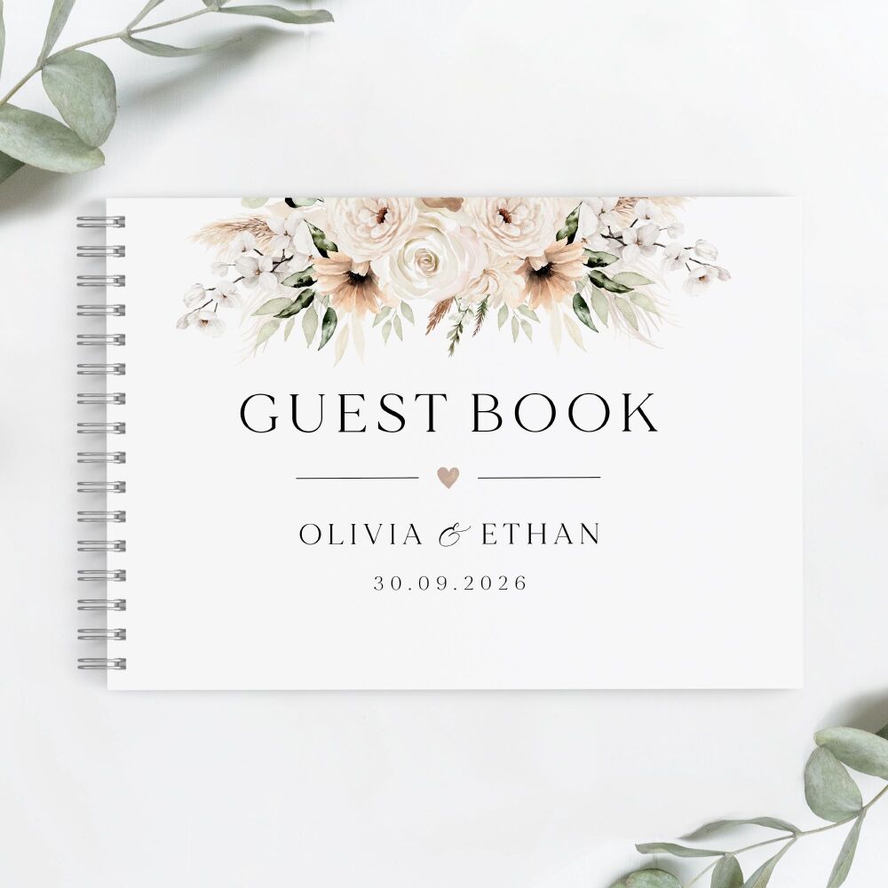 Pampas & Neutral Florals Guest Book