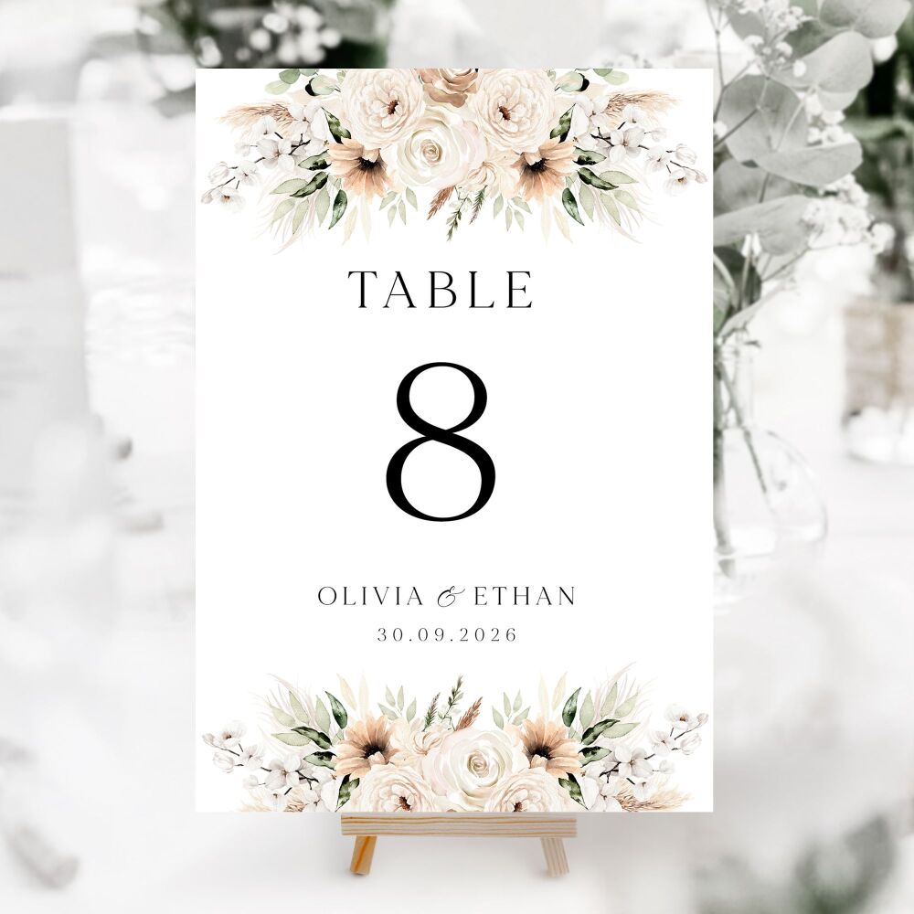 Pampas & Neutral Florals Table Numbers