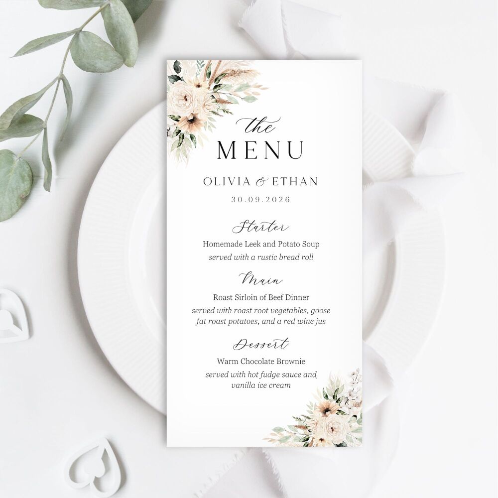 Pampas & Neutral Florals Menu