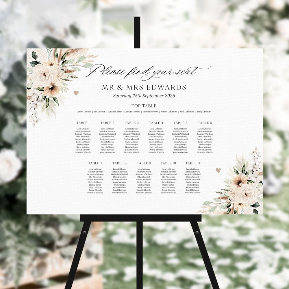 Pampas & Neutral Florals Table Plan