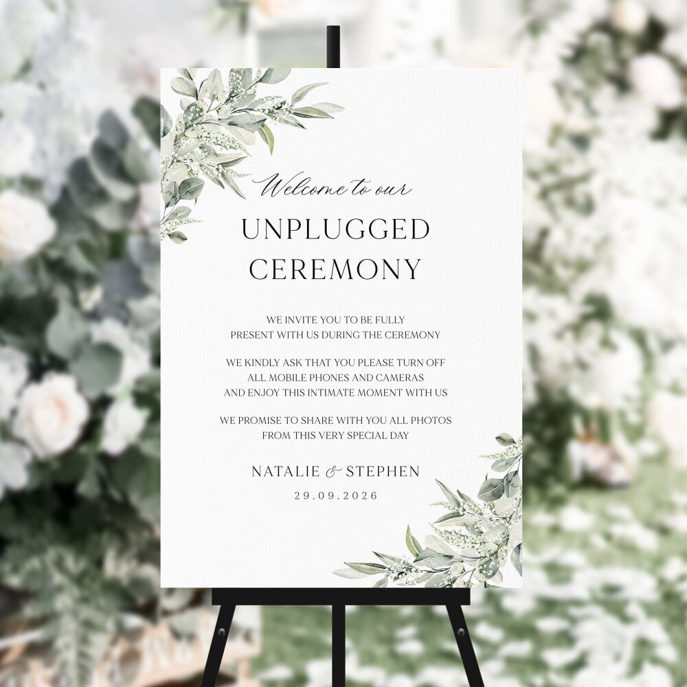 Sage & Gypsophilia Unplugged Ceremony Sign