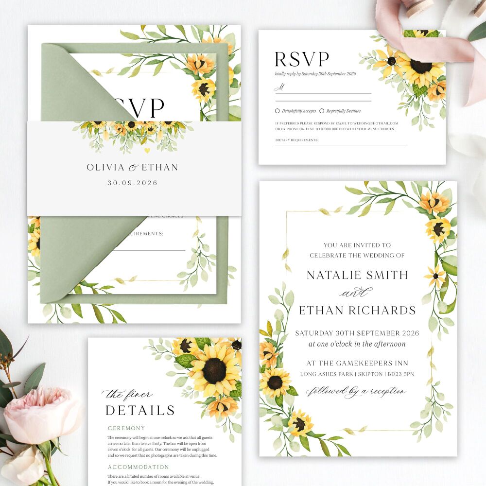 Pretty Sunflowers Wedding Invitation Sample