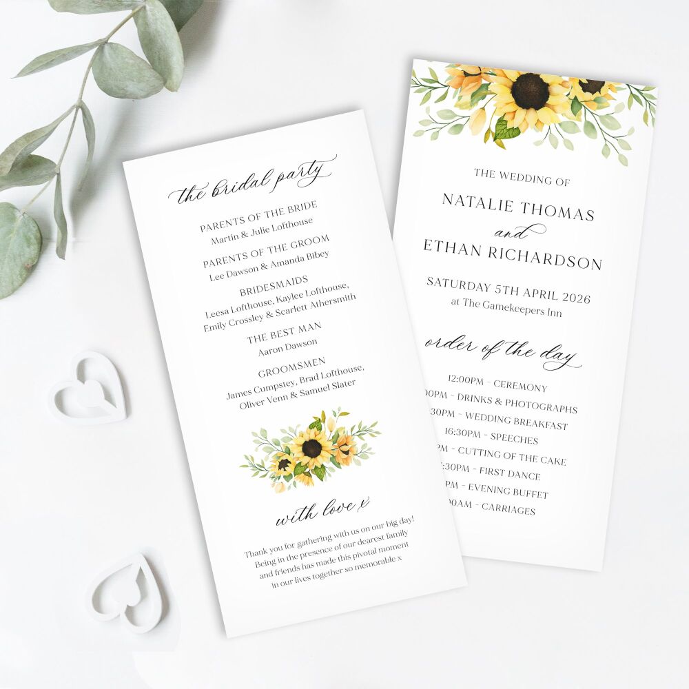 Pretty Sunflowers Order of Service Card