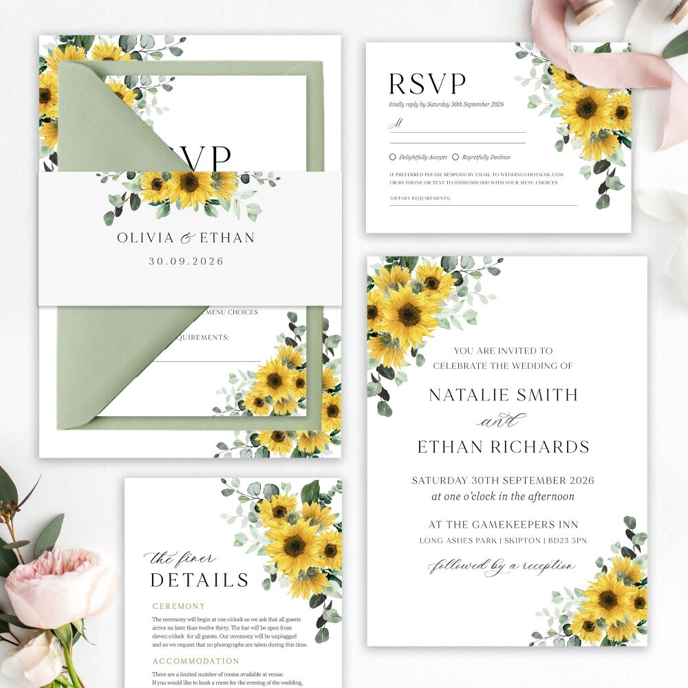 Rustic Sunflowers Wedding Invitation Sample