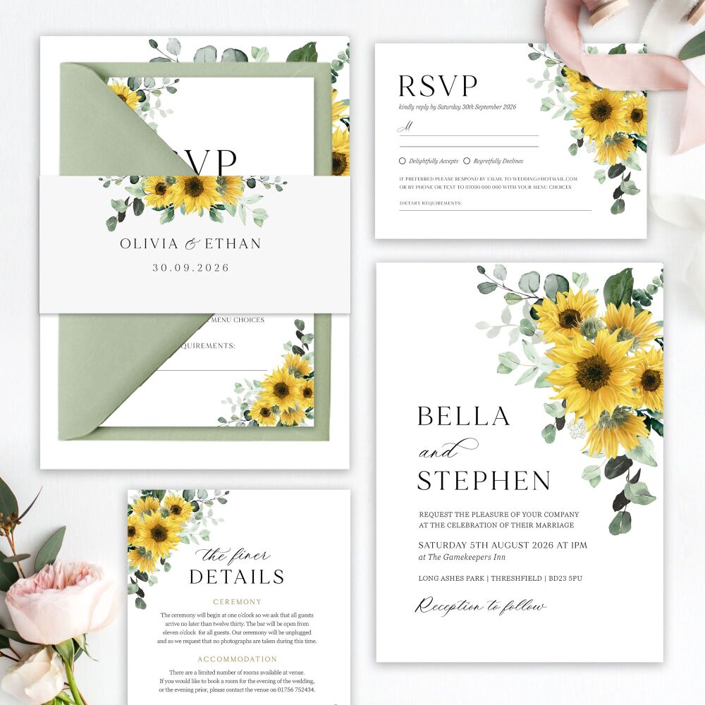 Rustic Sunflowers Wedding Invitation Sample