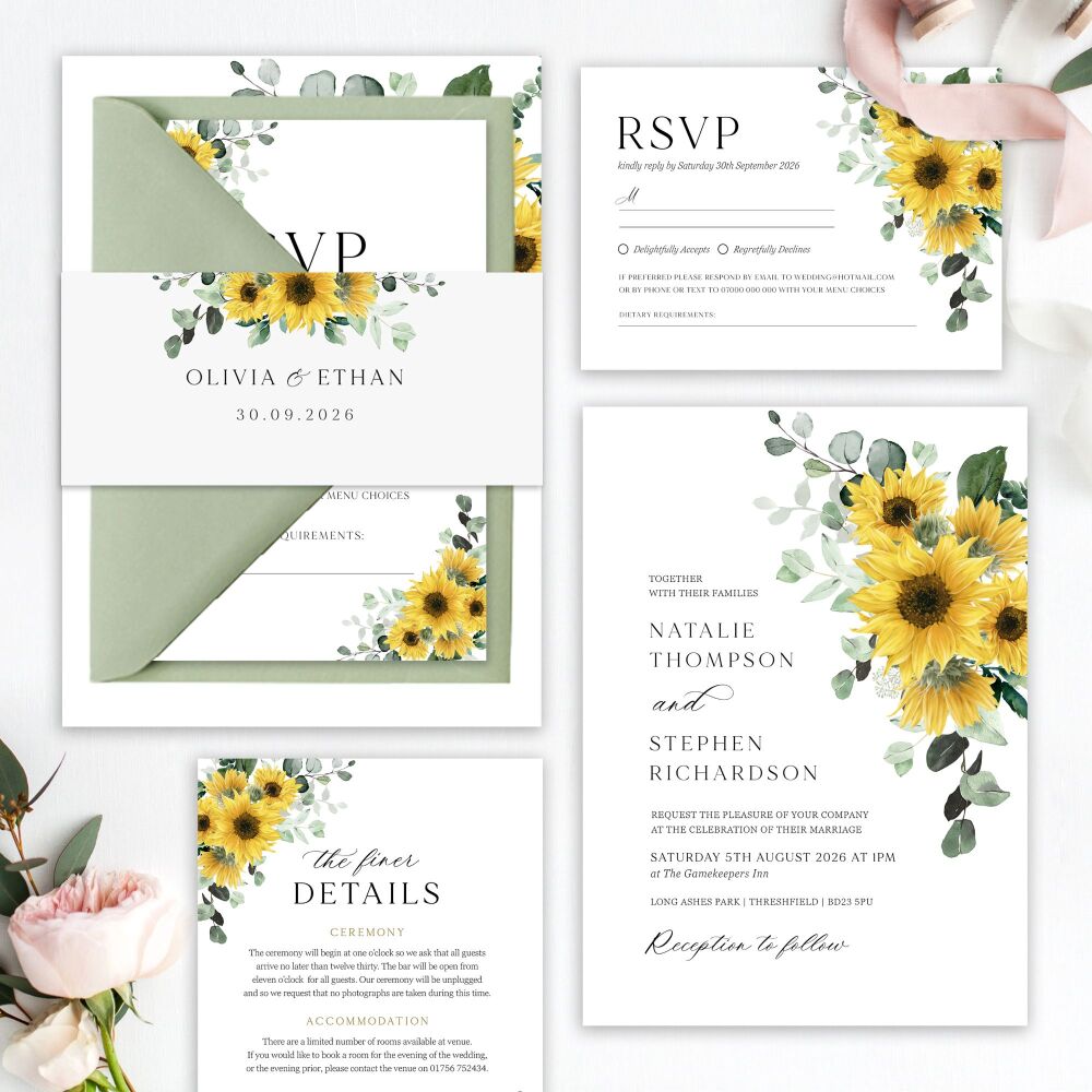 Rustic Sunflowers Wedding Invitation Sample