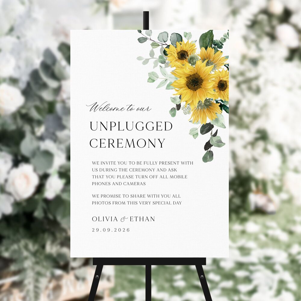 Rustic Sunflowers Unplugged Ceremony Sign