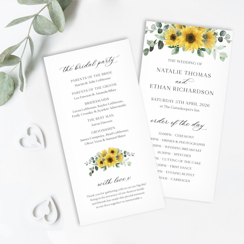 Rustic Sunflowers Order of Service Card