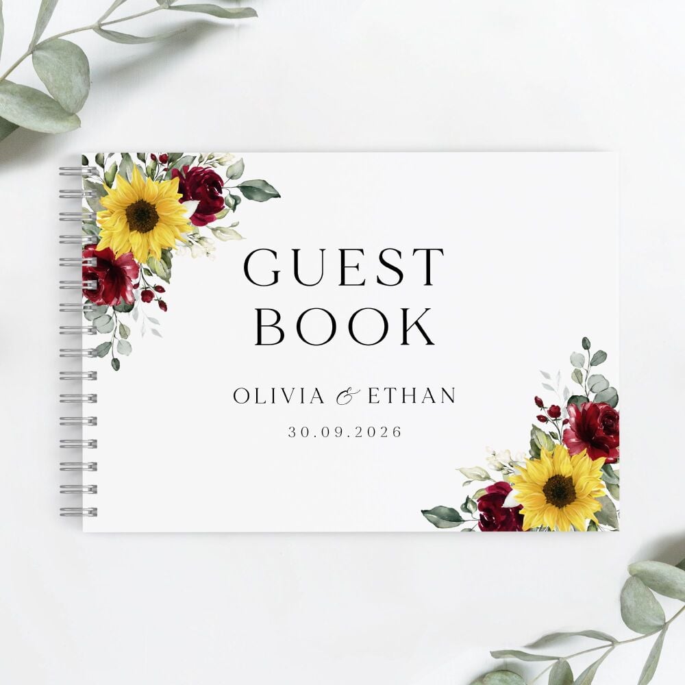 Sunflowers & Burgundy Guest Book