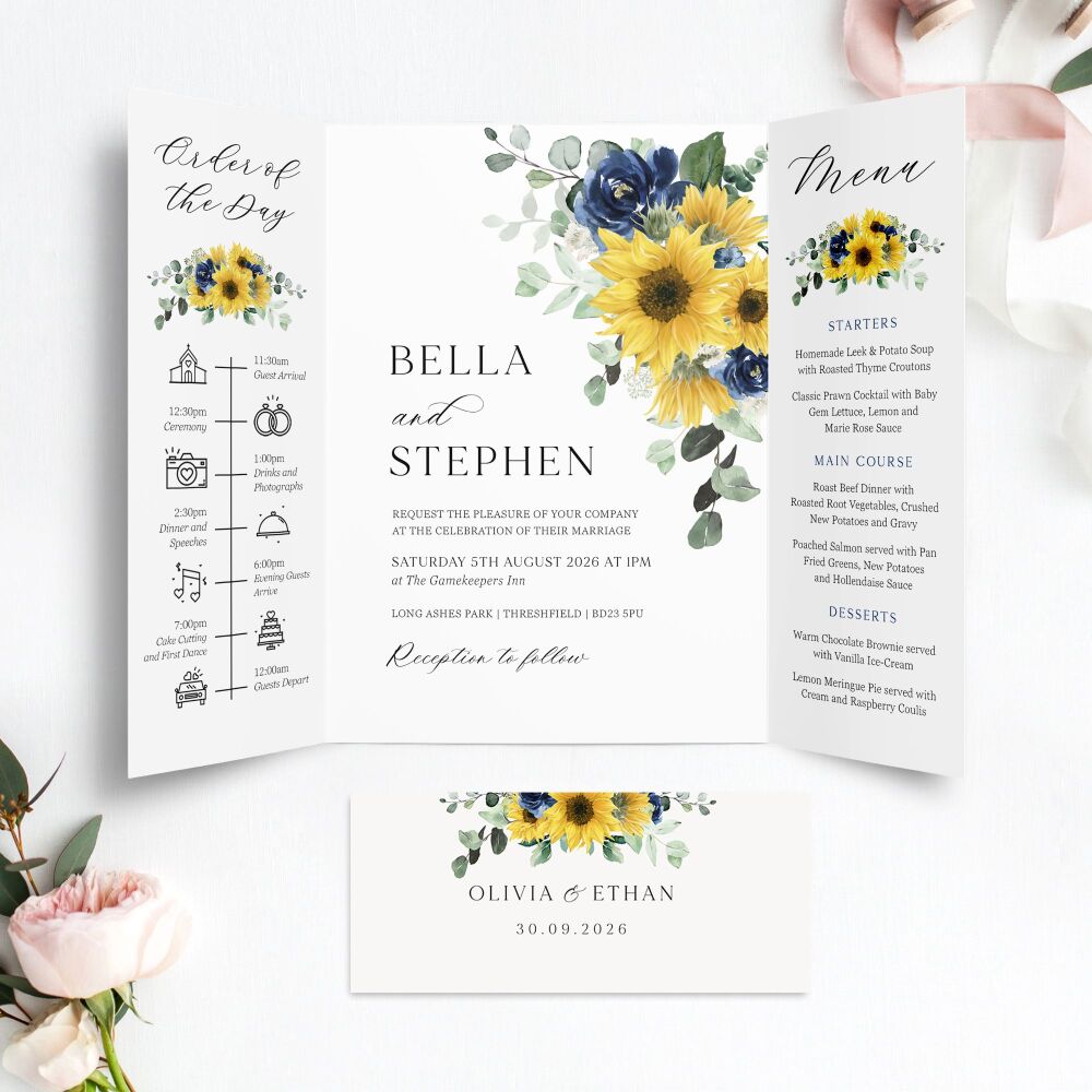 Sunflowers & Navy Wedding Invitation Sample