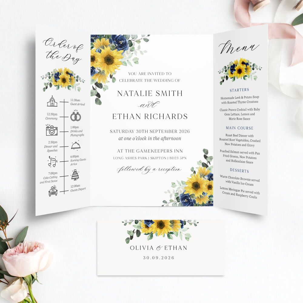 Sunflowers & Navy Wedding Invitation Sample