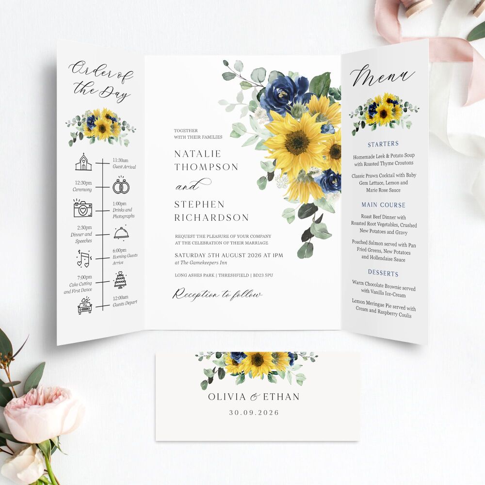 Sunflowers & Navy Wedding Invitation Sample