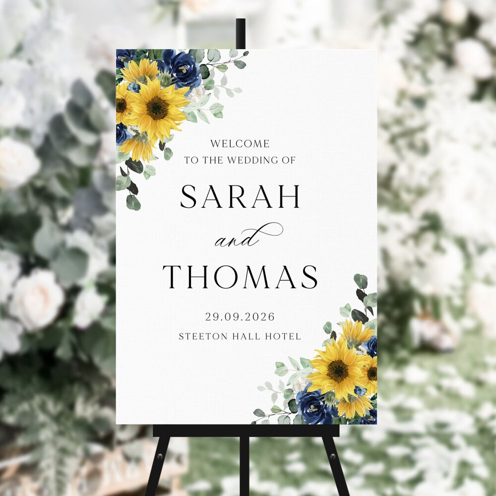 Sunflowers & Navy Welcome Sign