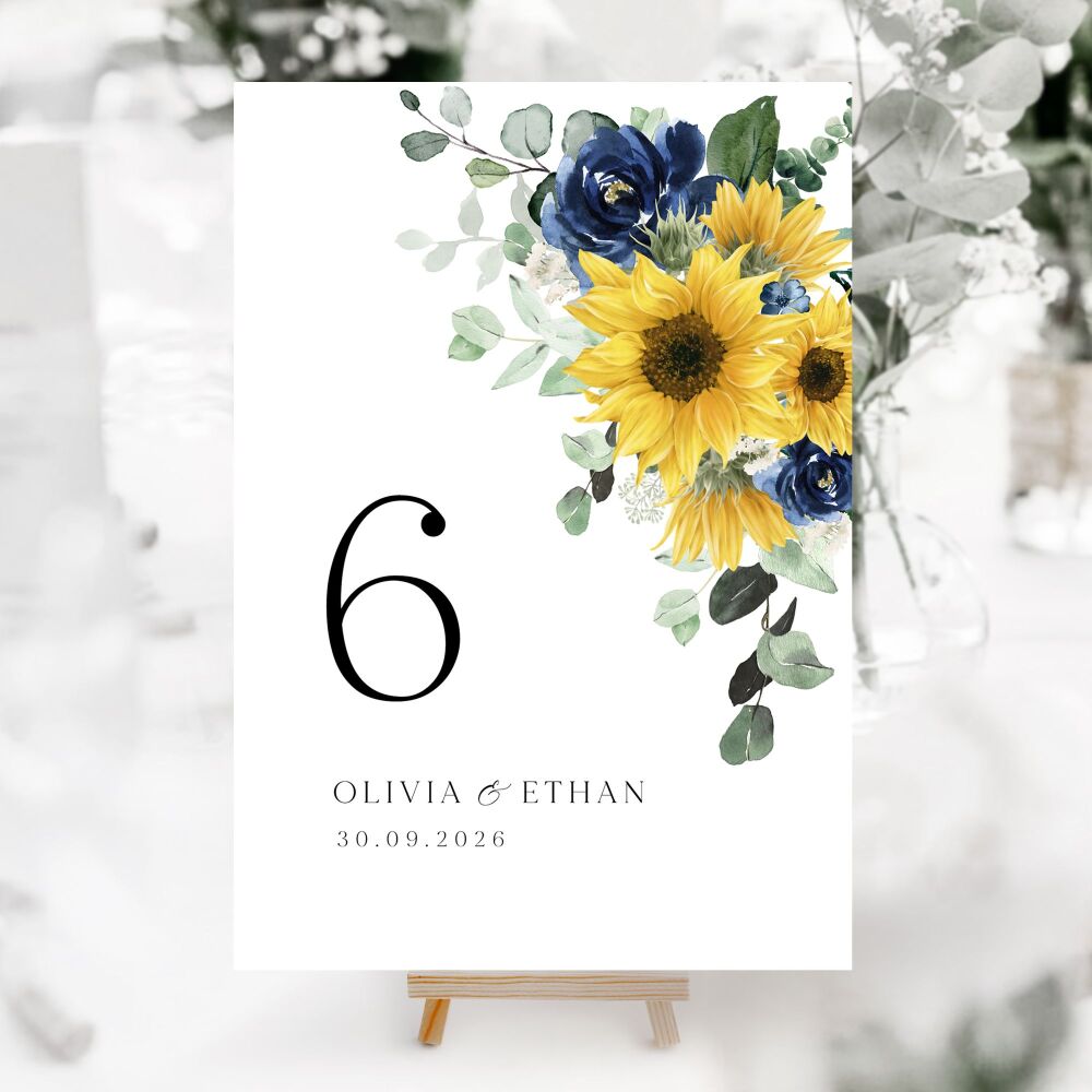 Sunflowers & Navy Table Numbers