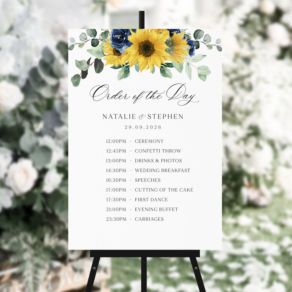 Sunflowers & Navy Order of the Day Sign