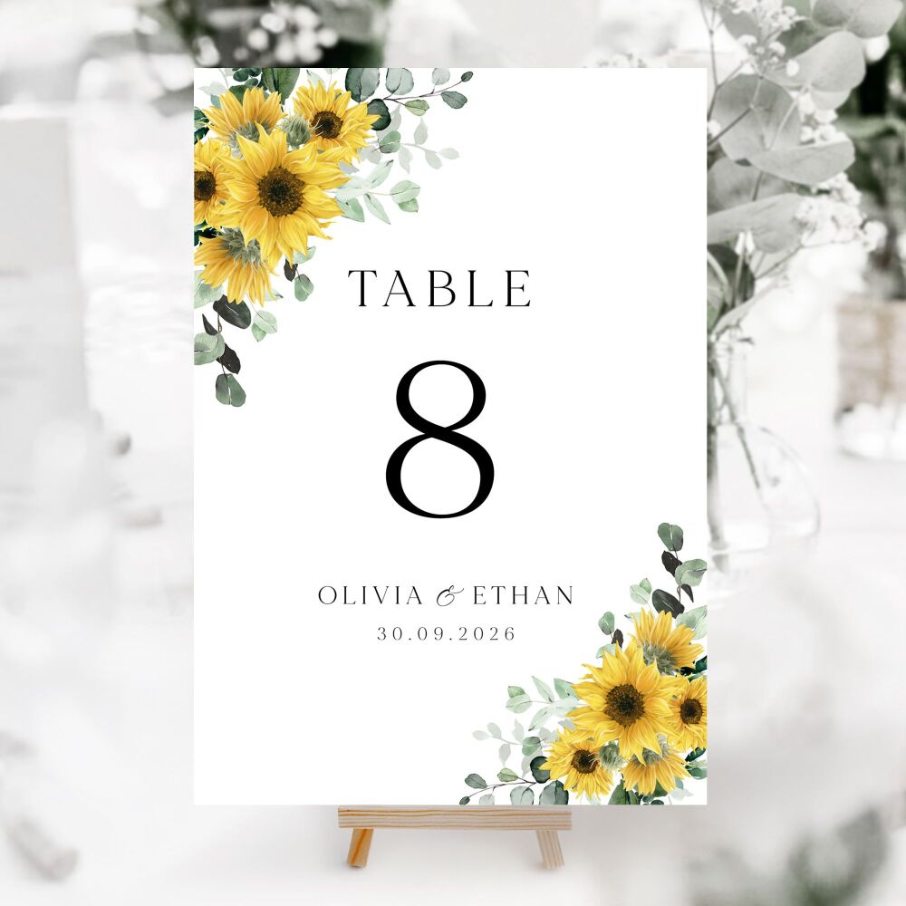 Rustic Sunflowers Table Numbers