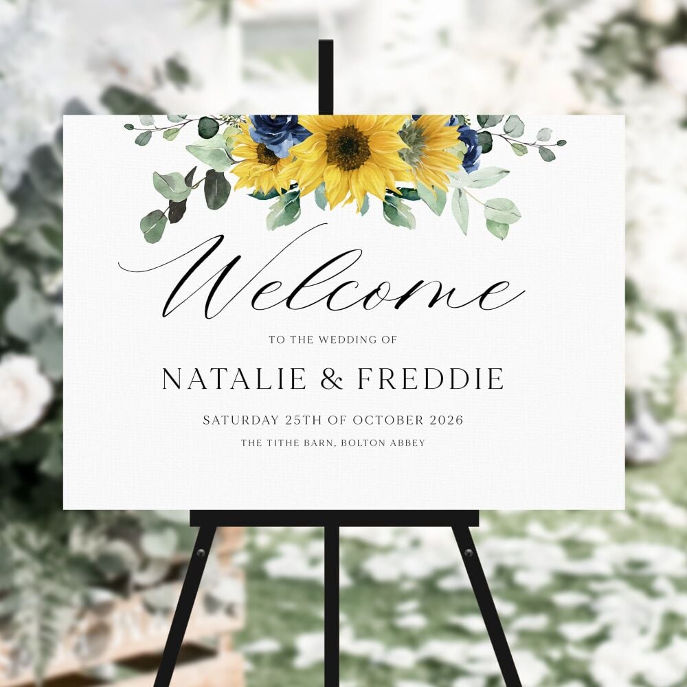 Sunflowers & Navy Welcome Sign