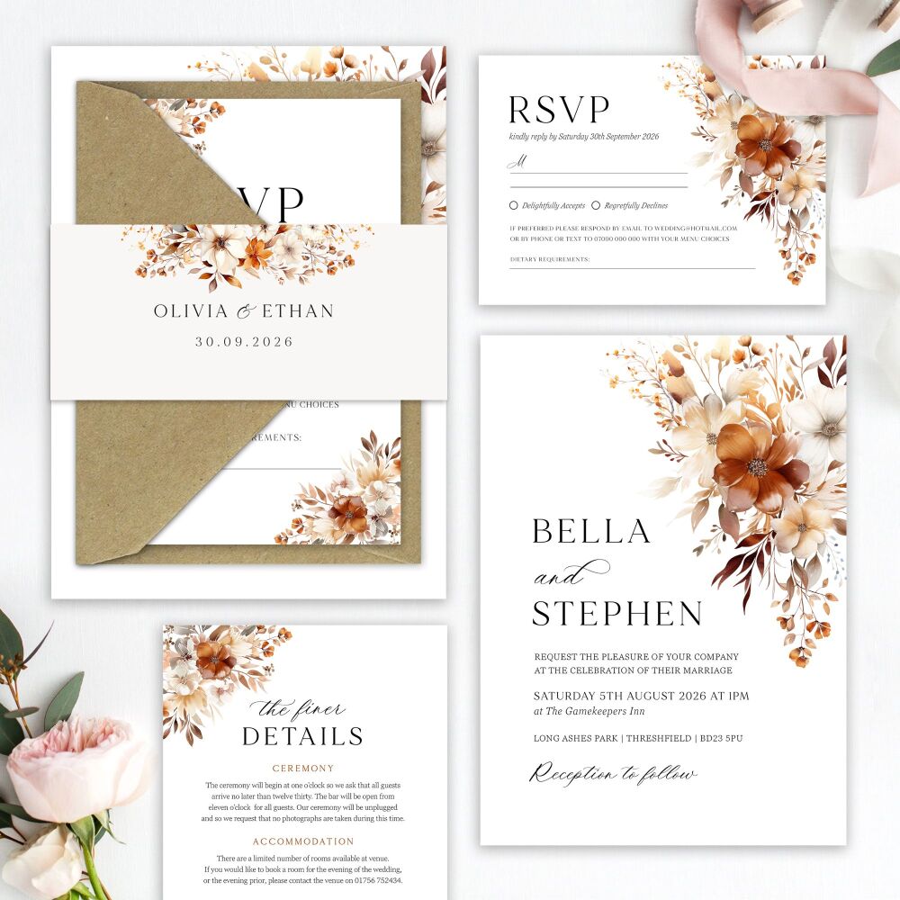 Caramel & Burnt Orange Wedding Invitation Sample