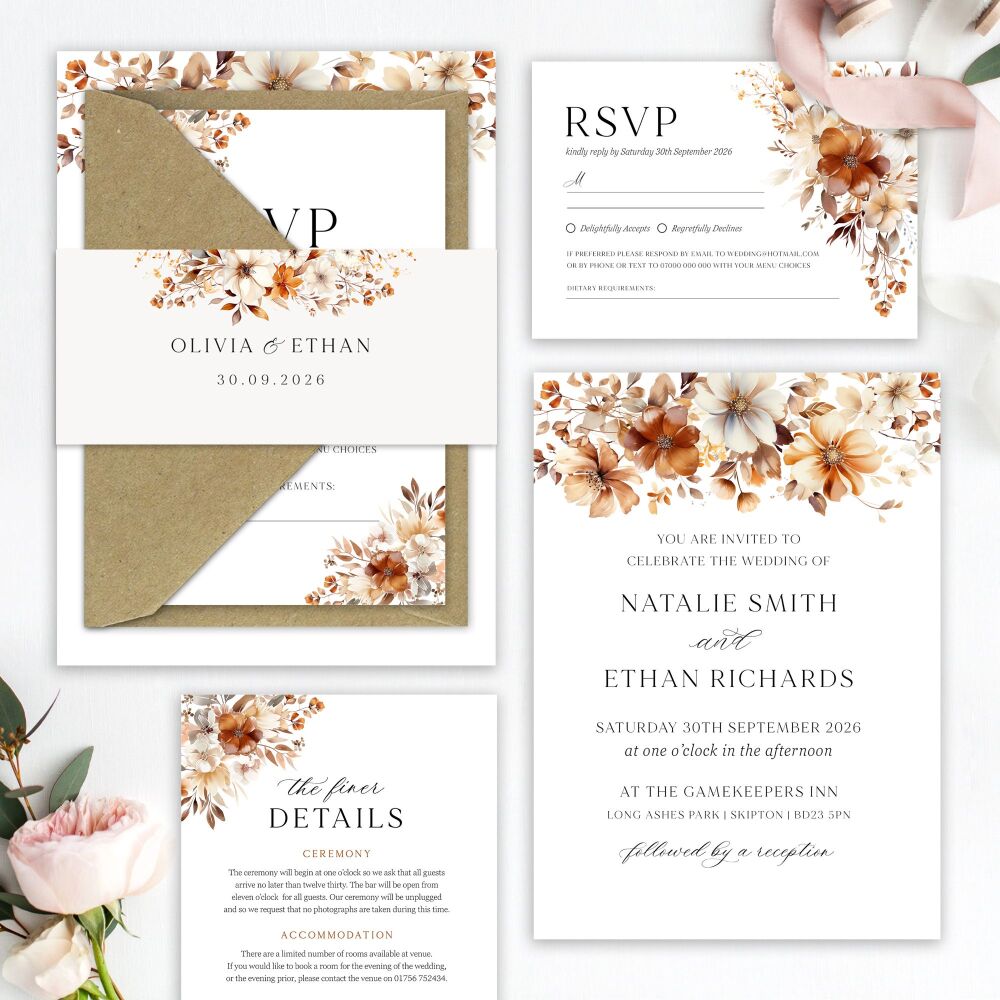 Caramel & Burnt Orange Wedding Invitation Sample