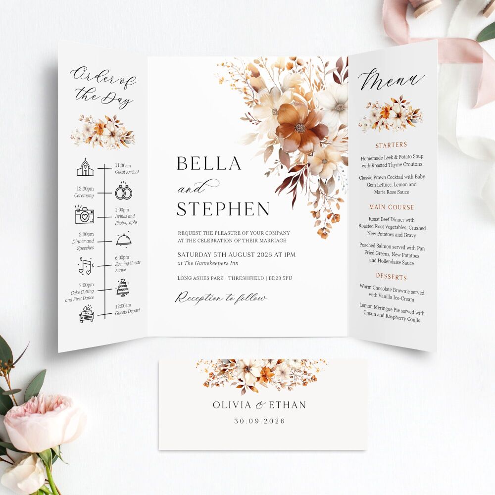 Caramel & Burnt Orange Wedding Invitation Sample