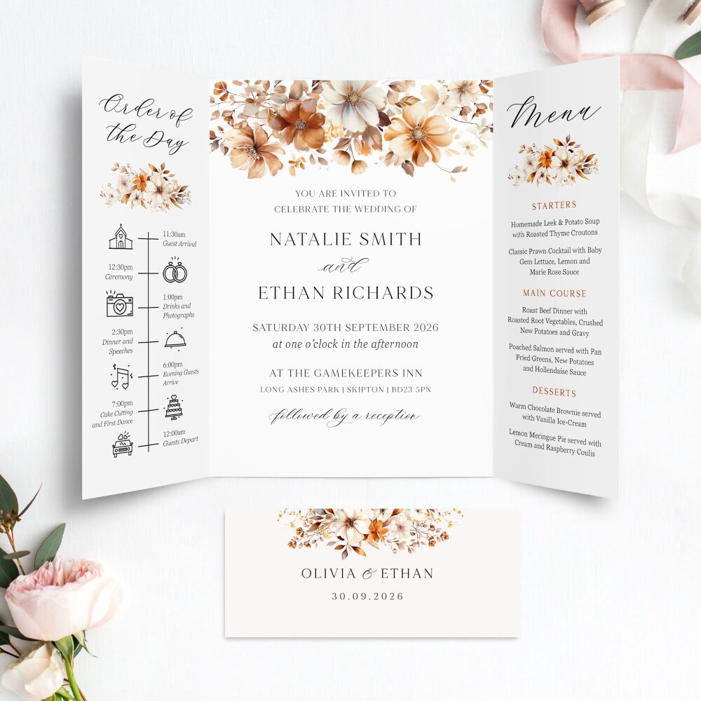 Caramel & Burnt Orange Wedding Invitation Sample