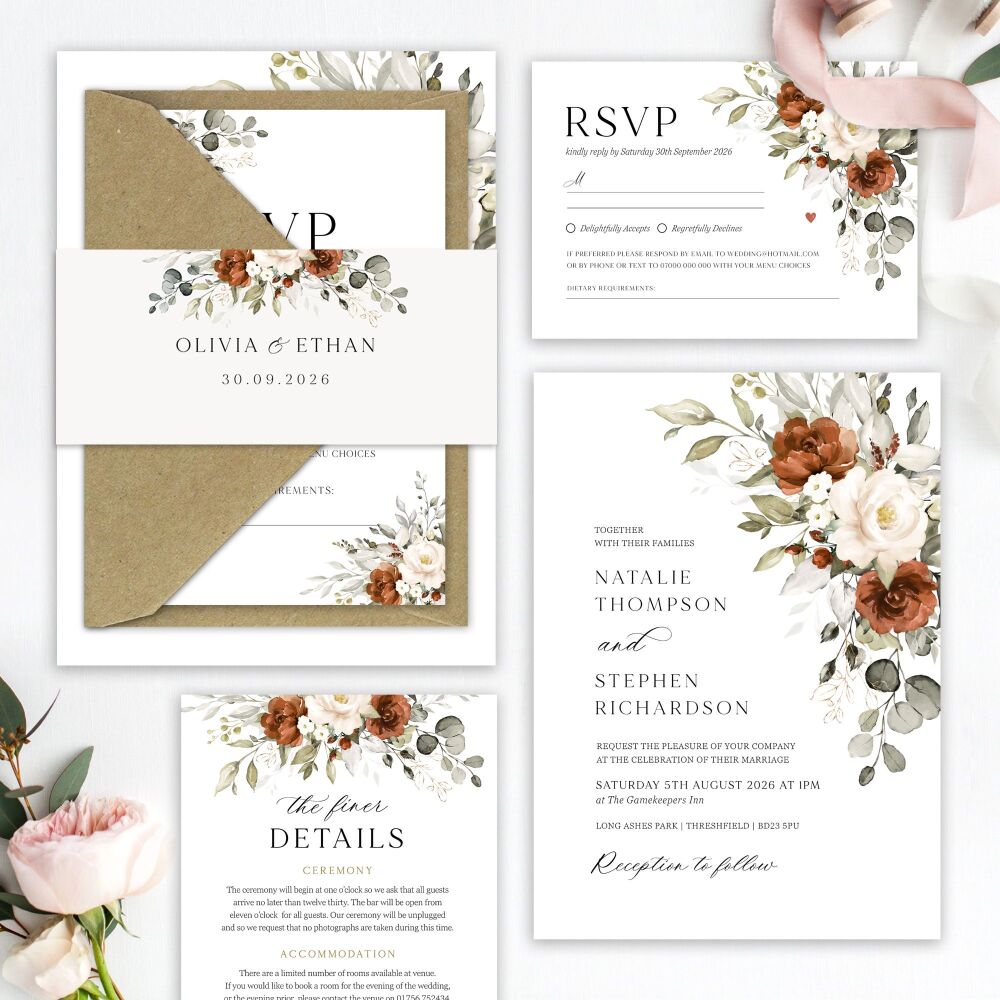Terracotta & Ivory Wedding Invitation Sample