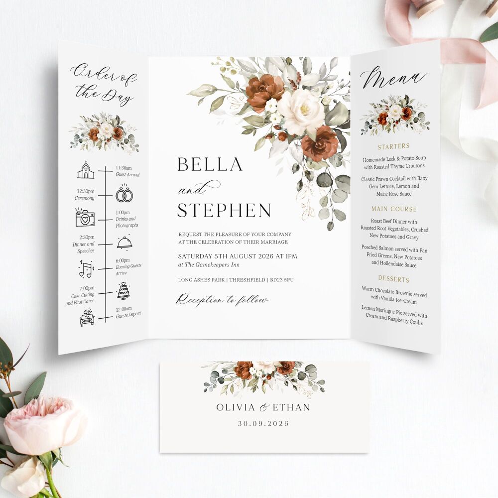 Terracotta & Ivory Wedding Invitation Sample