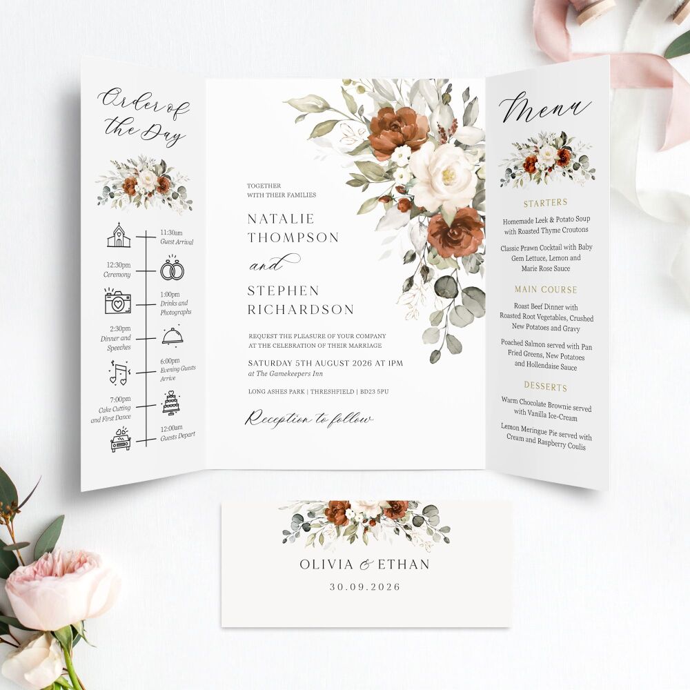 Terracotta & Ivory Wedding Invitation Sample
