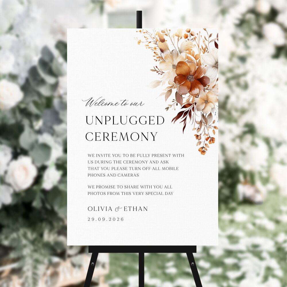 Caramel & Burnt Orange Unplugged Ceremony Sign