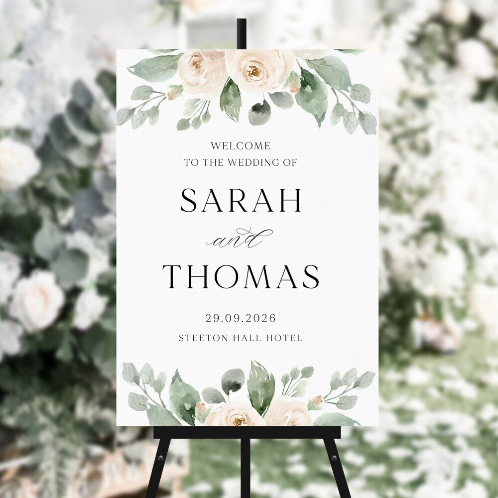 Ivory Peonies Welcome Sign